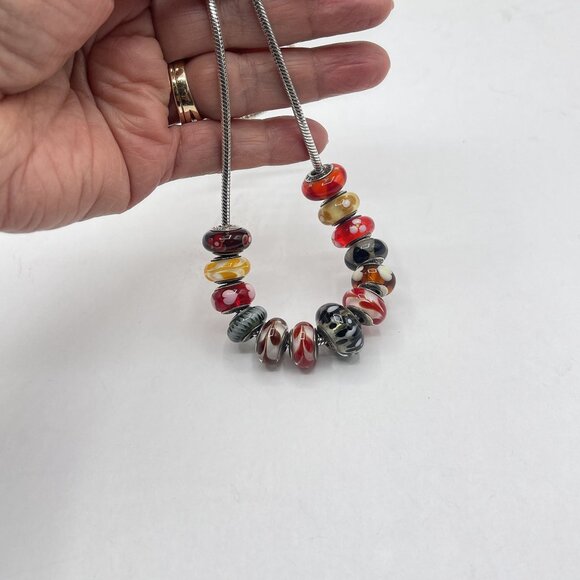 Pandora Style Silver Snake Chain Necklace With Colorful Murano Glass Beads w/Box - Picture 4 of 8